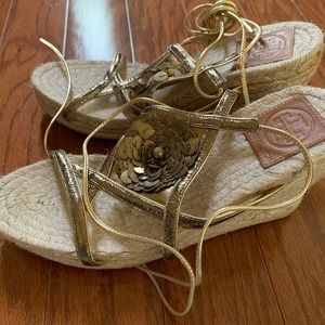 Tory Burch Metallic Gold Wedges